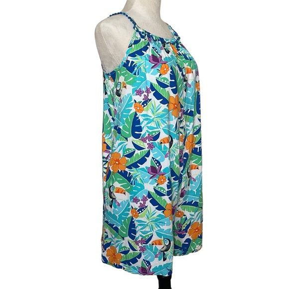 Land’s End Tropical Printed Colorful Toucan Halter Neck short Romper Size XL 16 - Picture 3 of 13